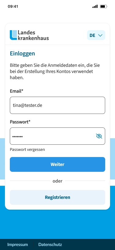 Loginansicht Patientenportal Landeskrankenhaus