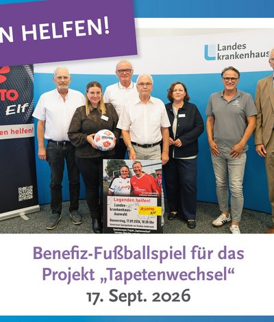 Foto der Pressekonferenz zum Benefizspiel der Lotto-Elf gegen die Landeskrankenhaus-Auswahl